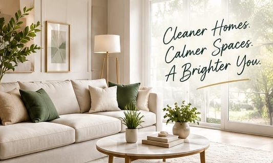A bright living room with a cream sofa, green cushions and plants